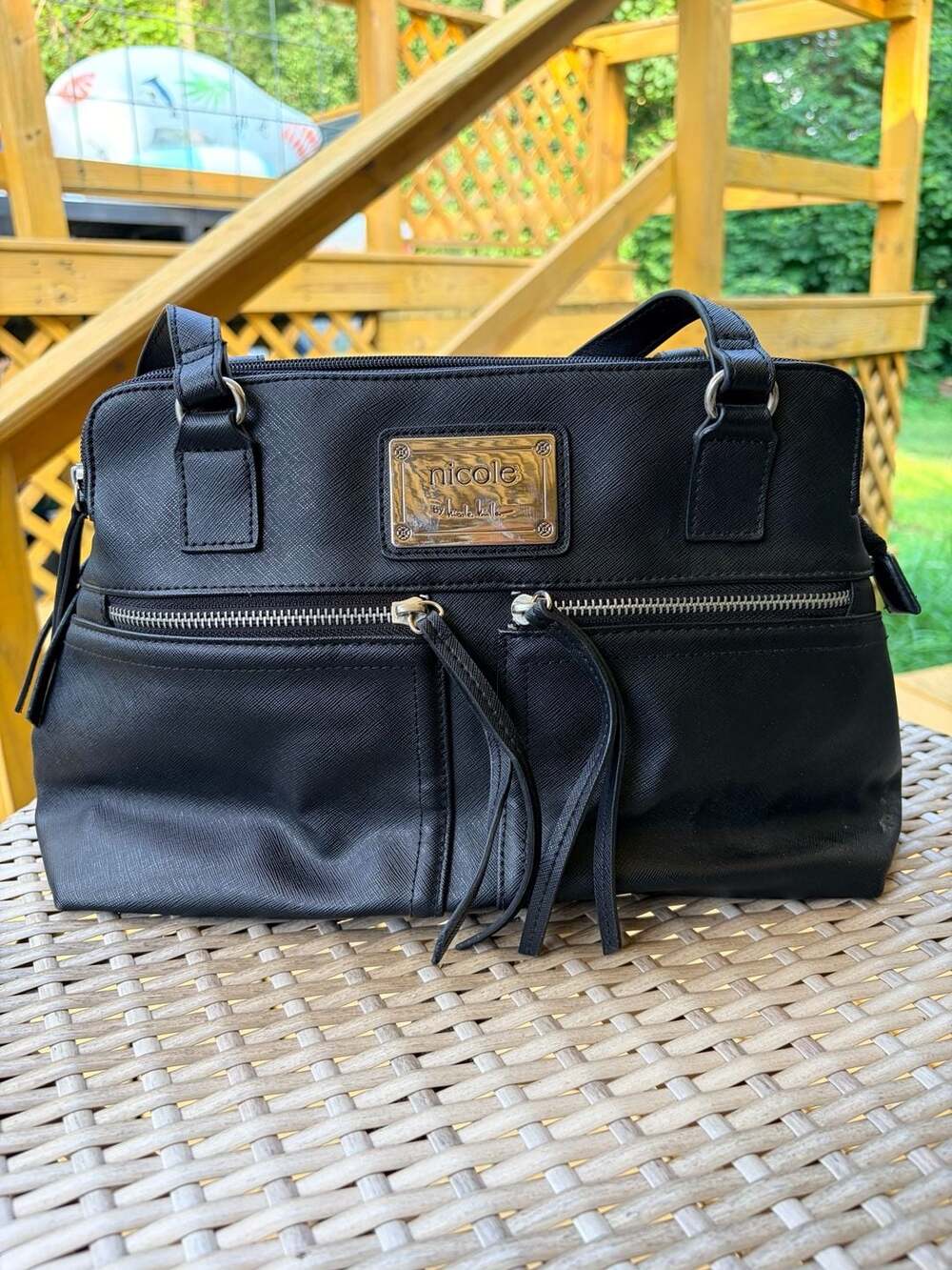 Nicole by Nicole Miller Black Saffiano Texture Satchel Handbag